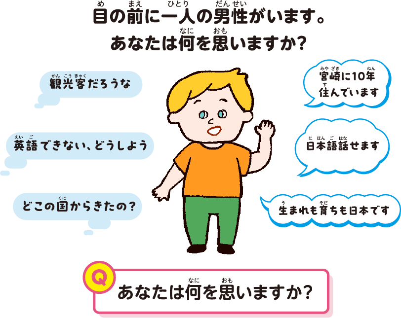 目の前の男性のイラストと様々な思い込みのセリフ